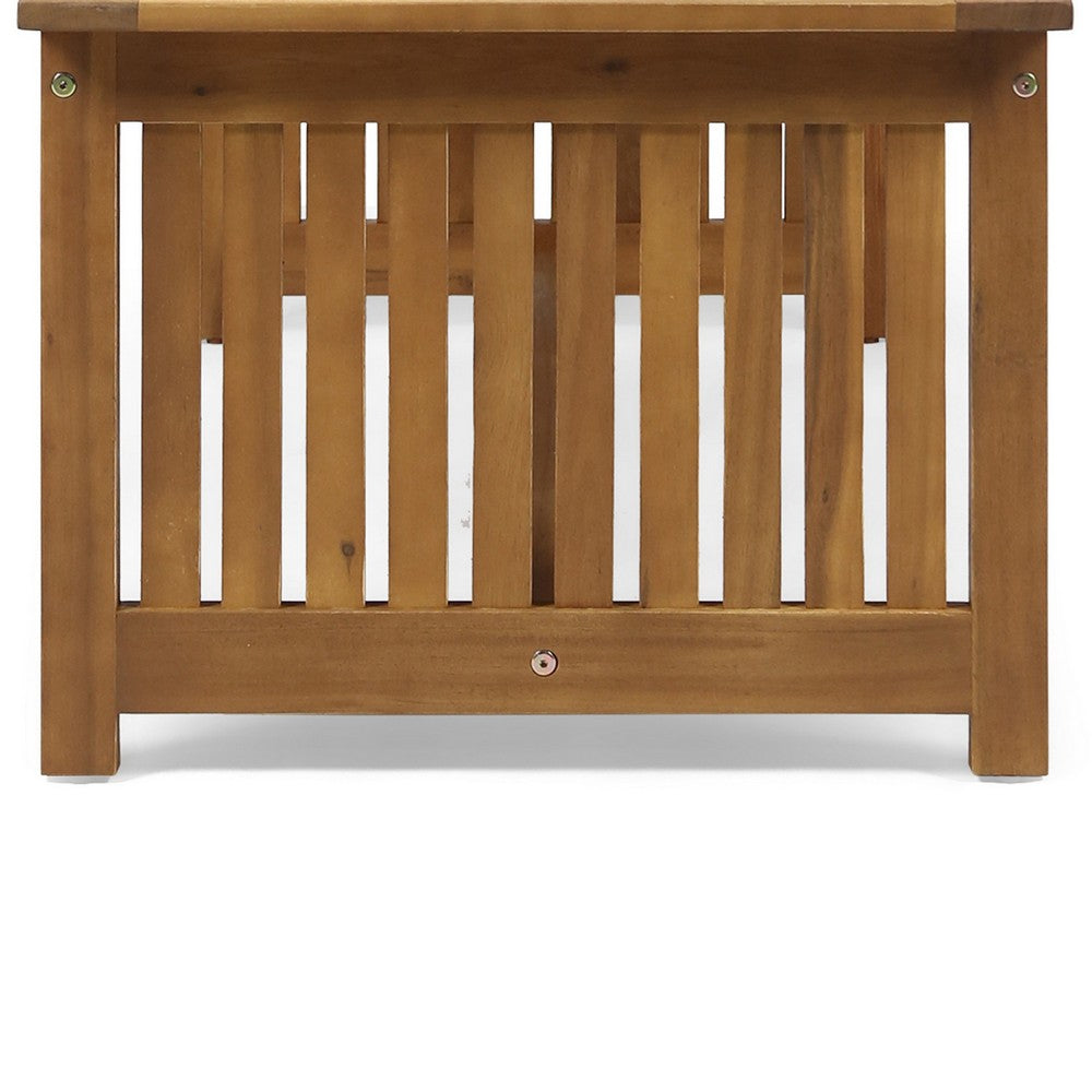 Gerry Outdoor Coffee Table, 40 Inch Rectangular Slat Brown Acacia Wood