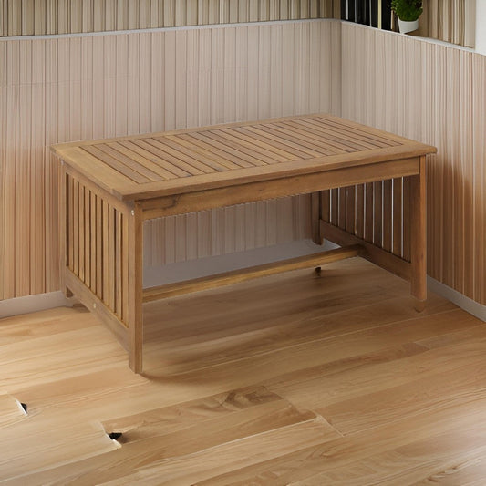 Gerry Outdoor Coffee Table, 40 Inch Rectangular Slat Brown Acacia Wood