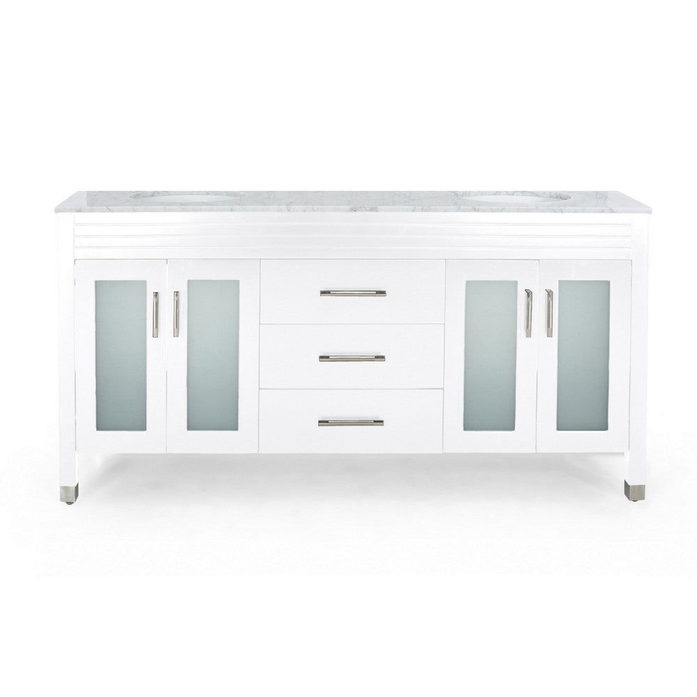Bathroom Double Vanity Base, 3 Drawer 4 Door 73'' White Wood