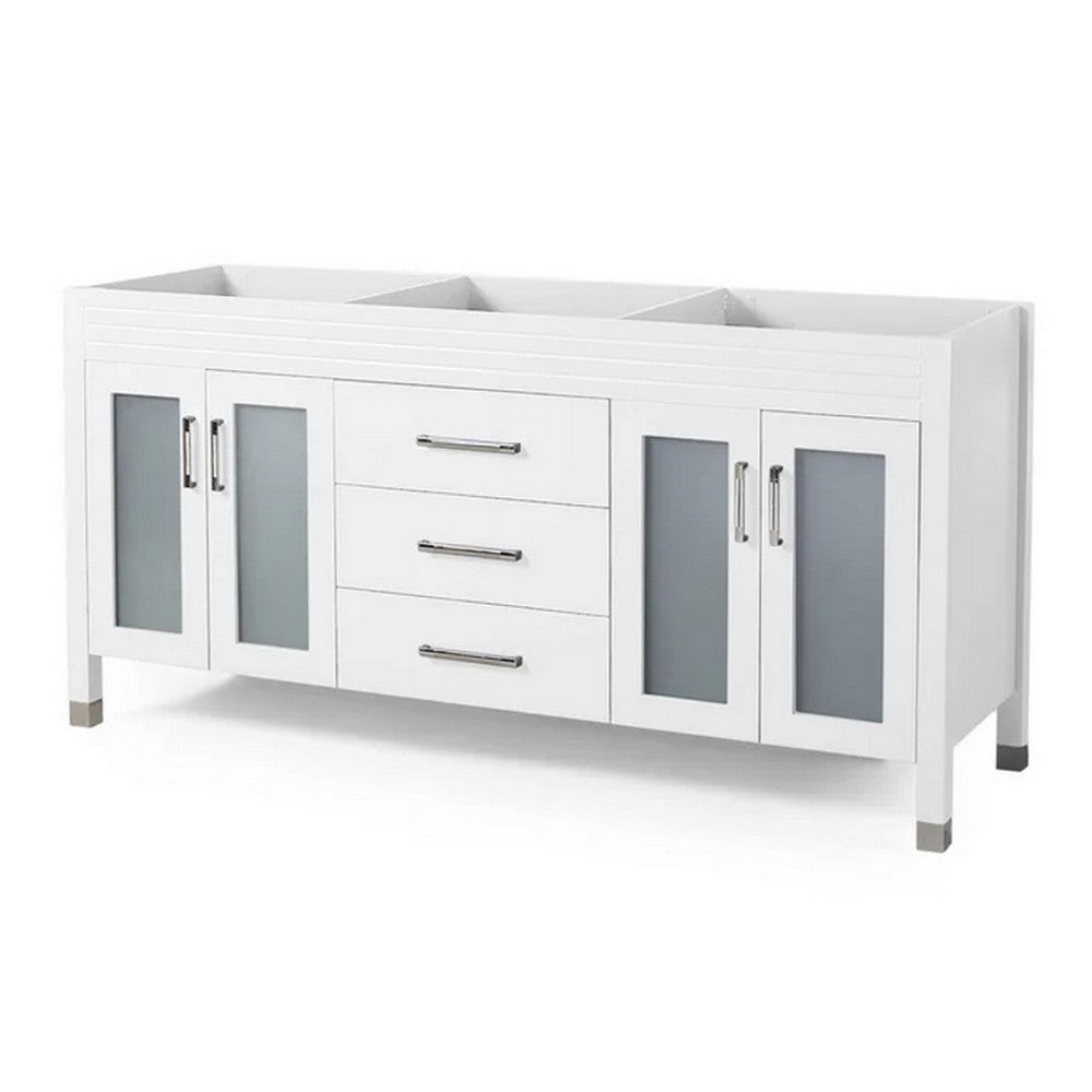 Bathroom Double Vanity Base, 3 Drawer 4 Door 73'' White Wood