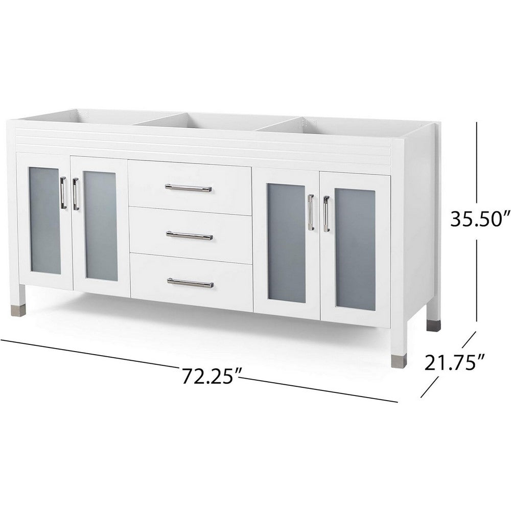 Bathroom Double Vanity Base, 3 Drawer 4 Door 73'' White Wood