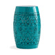 Outdoor Garden Stool Side Table, Lace-Cut 12'' Teal Iron Barrel