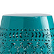 Outdoor Garden Stool Side Table, Lace-Cut 12'' Teal Iron Barrel