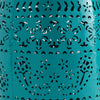 Outdoor Garden Stool Side Table, Lace-Cut 12'' Teal Iron Barrel