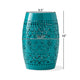 Outdoor Garden Stool Side Table, Lace-Cut 12'' Teal Iron Barrel