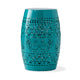 Outdoor Garden Stool Side Table, Lace-Cut 12'' Teal Iron Barrel