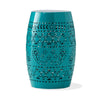 Outdoor Garden Stool Side Table, Lace-Cut 12 Inch Top, Teal Iron