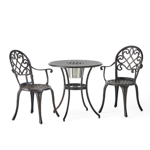 Outdoor Bistro Table Set, 2 Chairs, Ice Bucket, Copper
