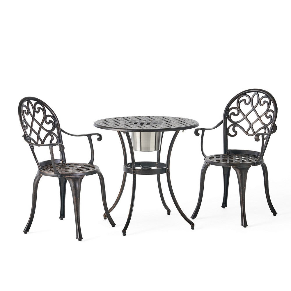 Outdoor Bistro Table Set, 2 Chairs, Ice Bucket, Copper