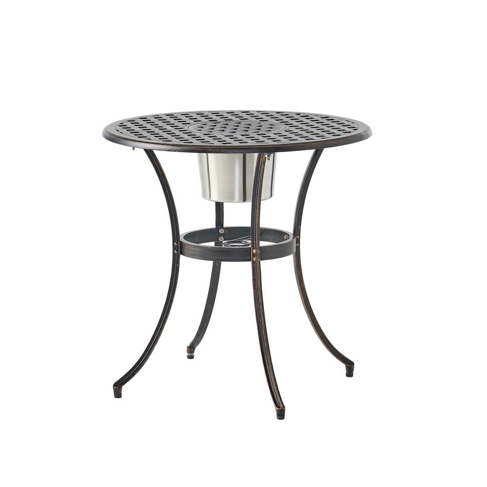 Outdoor Bistro Table Set, 2 Chairs, Ice Bucket, Copper