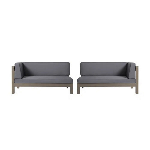 Juna Outdoor Corner Bench Set of 2, 58'' Modular, Gray Acacia Wood