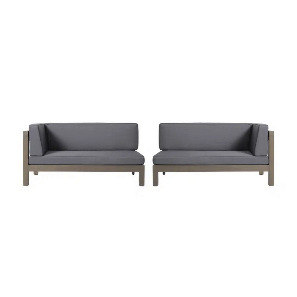Juna Outdoor Corner Bench Set of 2, 58'' Modular, Gray Acacia Wood