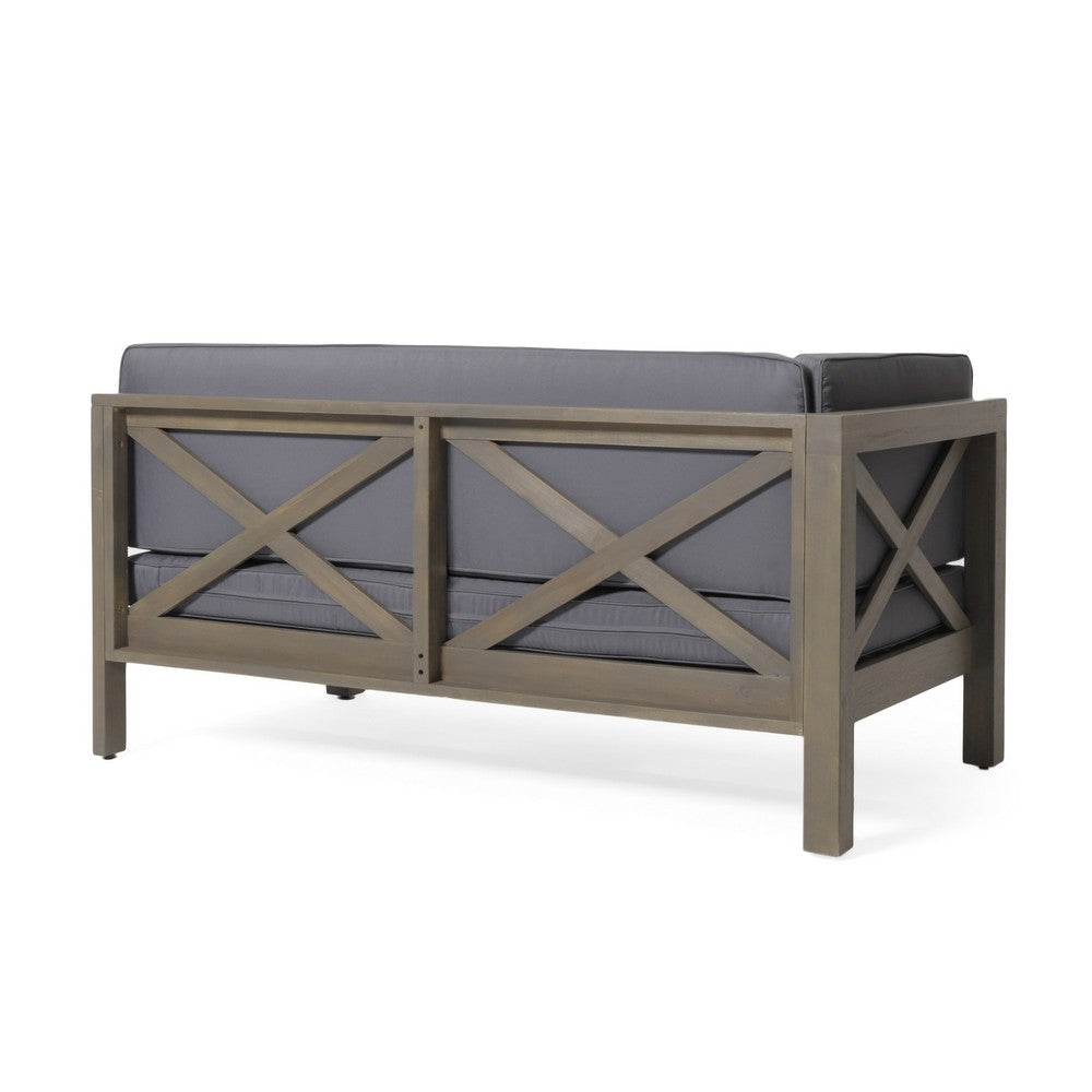 Juna Outdoor Corner Bench Set of 2, 58'' Modular, Gray Acacia Wood
