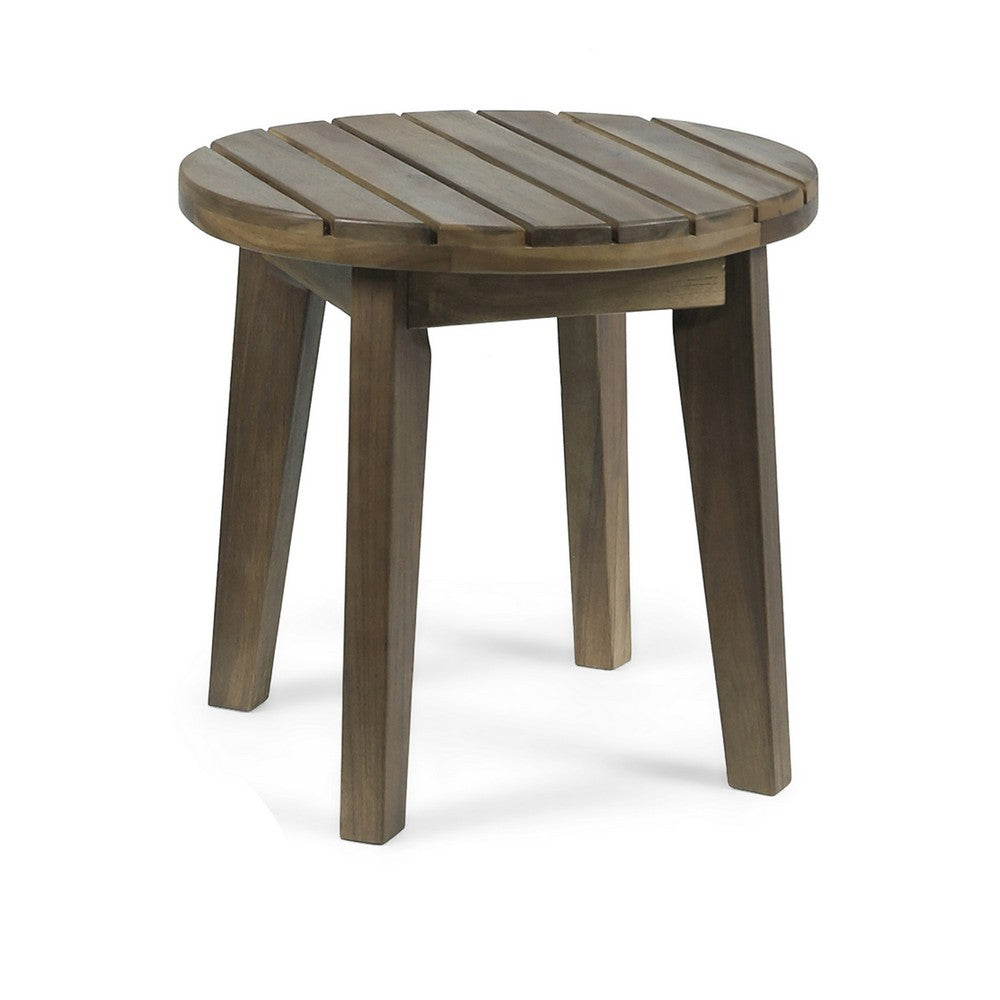 Outdoor Side End Table, Slat Panel 16'' Gray Acacia Wood