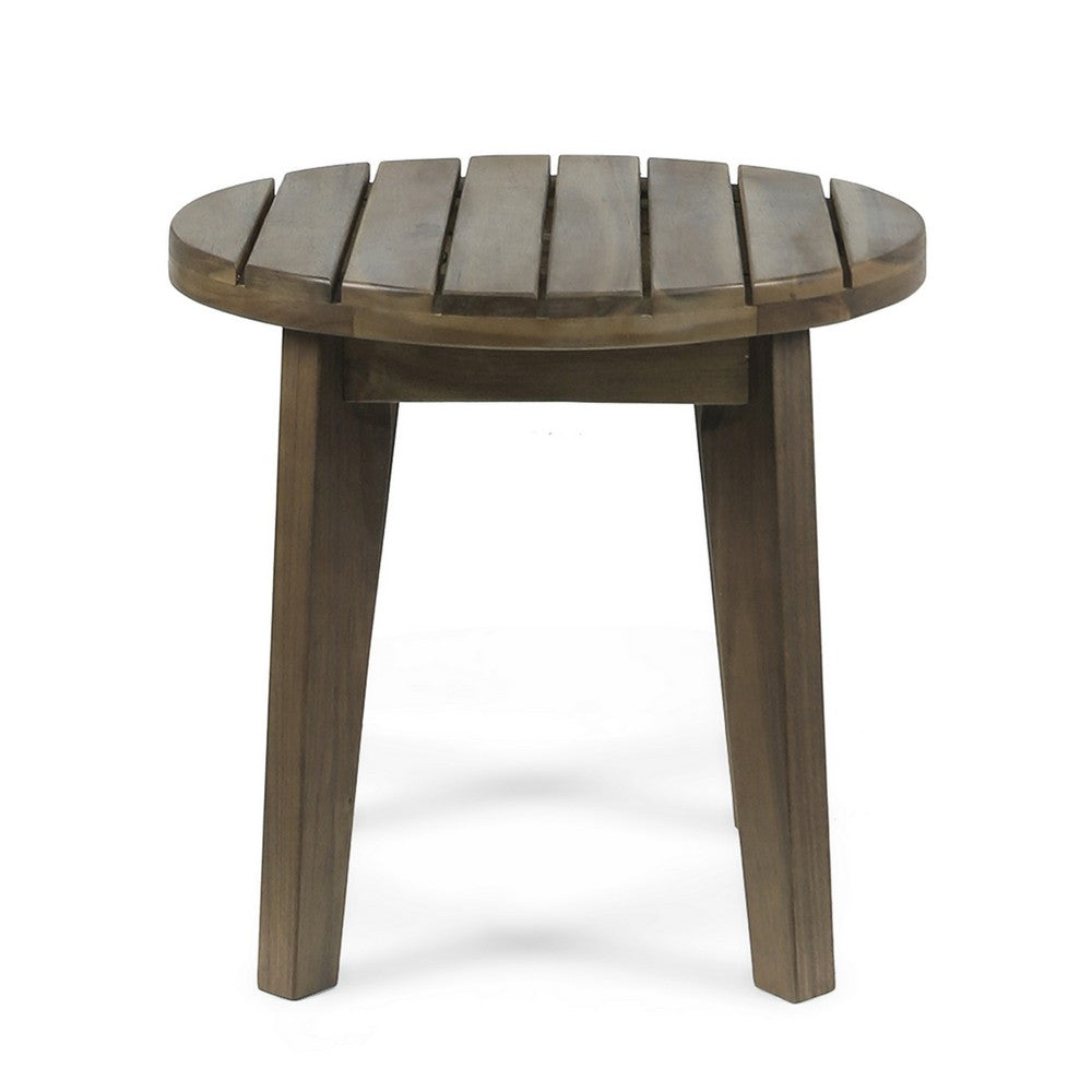Outdoor Side End Table, Slat Panel 16'' Gray Acacia Wood