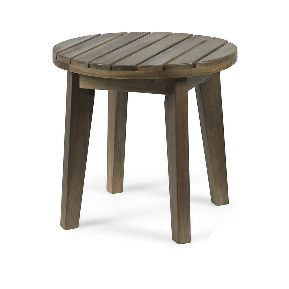 Outdoor Side End Table, Slat Panel 16'' Gray Acacia Wood