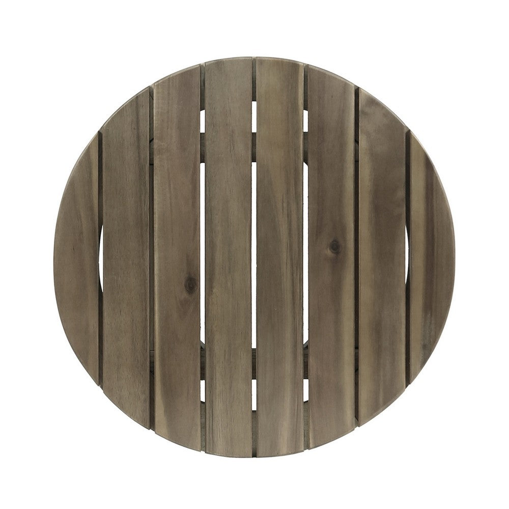 Outdoor Side End Table, Slat Panel 16'' Gray Acacia Wood
