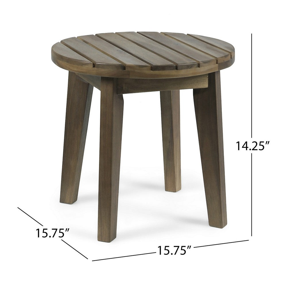 Outdoor Side End Table, Slat Panel 16'' Gray Acacia Wood