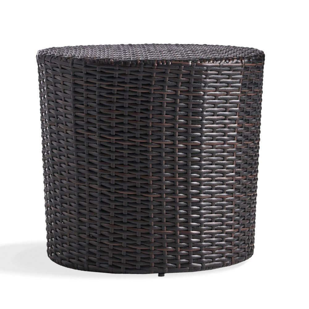 Olum Outdoor End Table Barrel Shaped Wicker 18 Inch Brown PE Rattan BM323851
