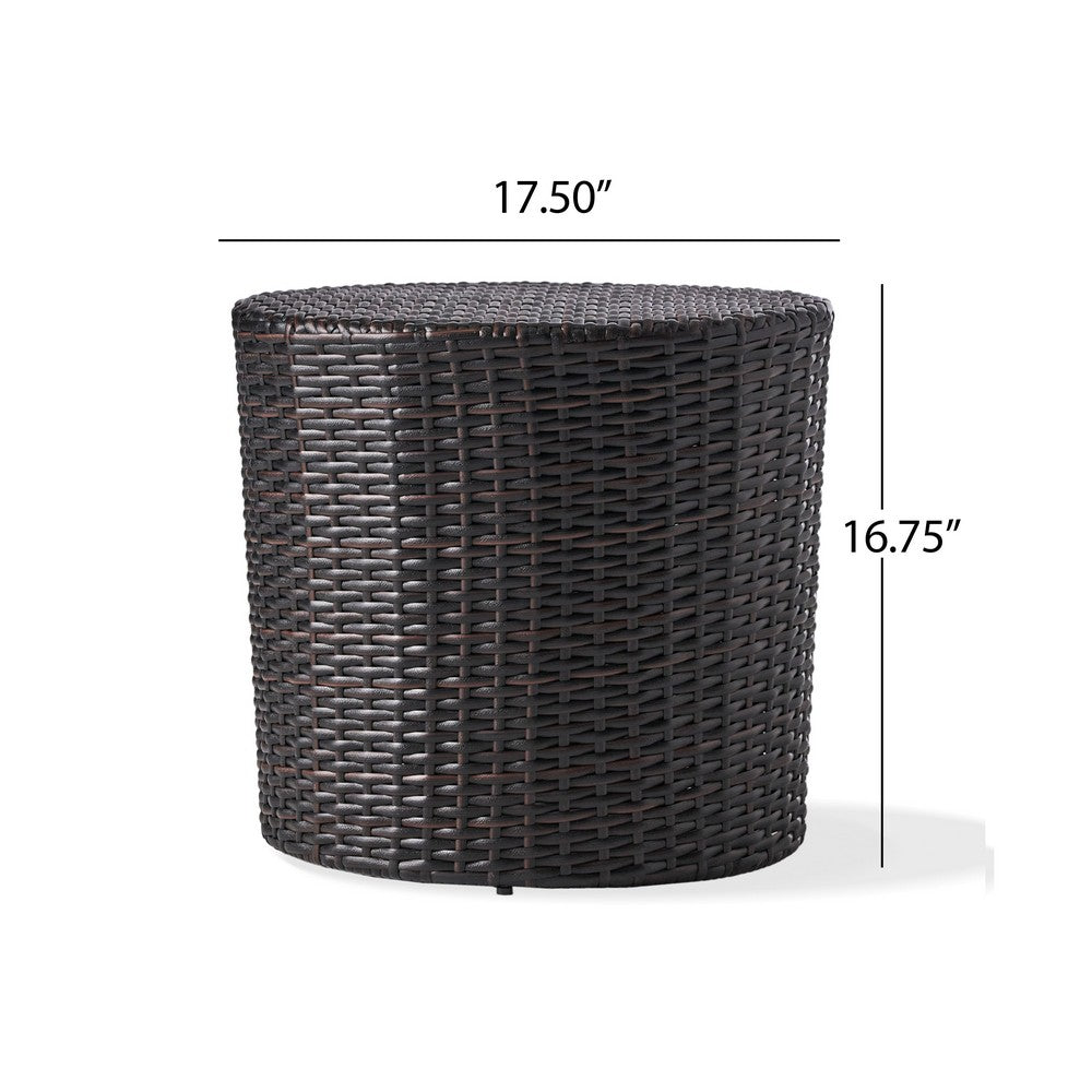 Olum Outdoor End Table, Barrel 18 Inch Brown PE Rattan