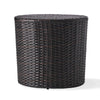 Olum Outdoor End Table, Barrel Shaped Wicker, 18 Inch Brown PE Rattan