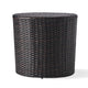 Olum Outdoor End Table, Barrel Shaped Wicker, 18 Inch Brown PE Rattan