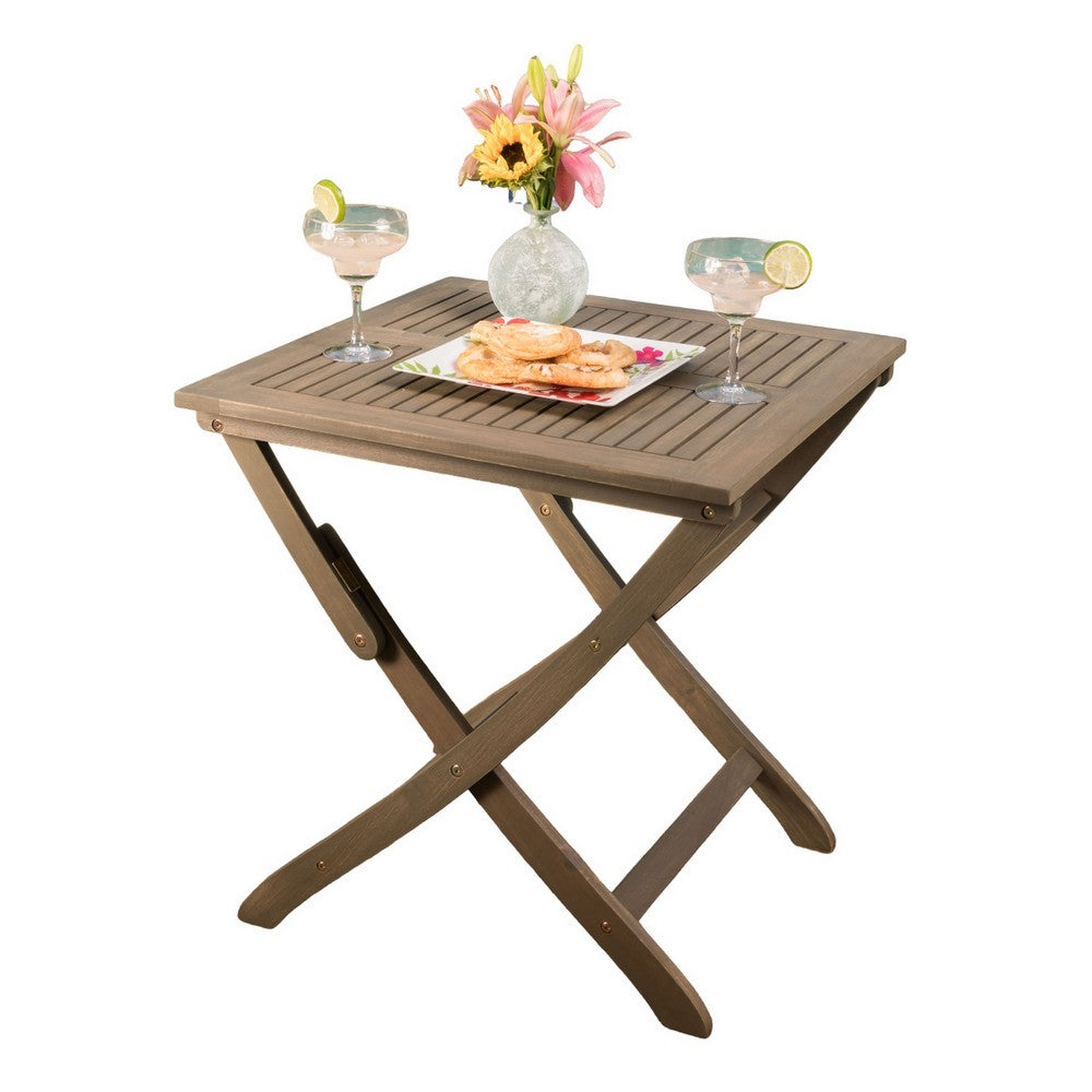 Cami Outdoor Foldable Bistro Table, 26'' Gray Acacia Wood