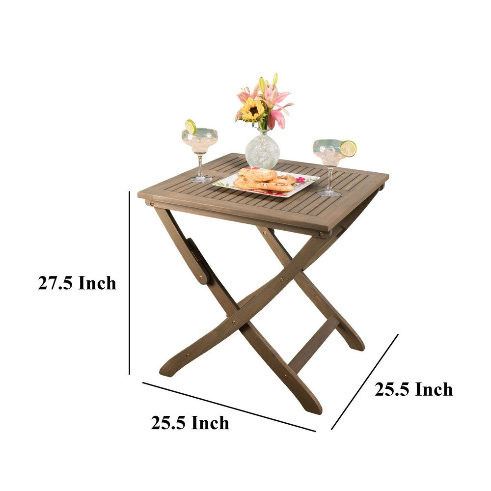 Cami Outdoor Foldable Bistro Table, 26'' Gray Acacia Wood