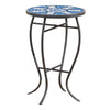 Outdoor Side End Table, 14 Inch Round Blue, White Mosaic Ceramic Top