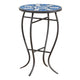 Outdoor Side End Table, 14 Inch Round Blue, White Mosaic Ceramic Top