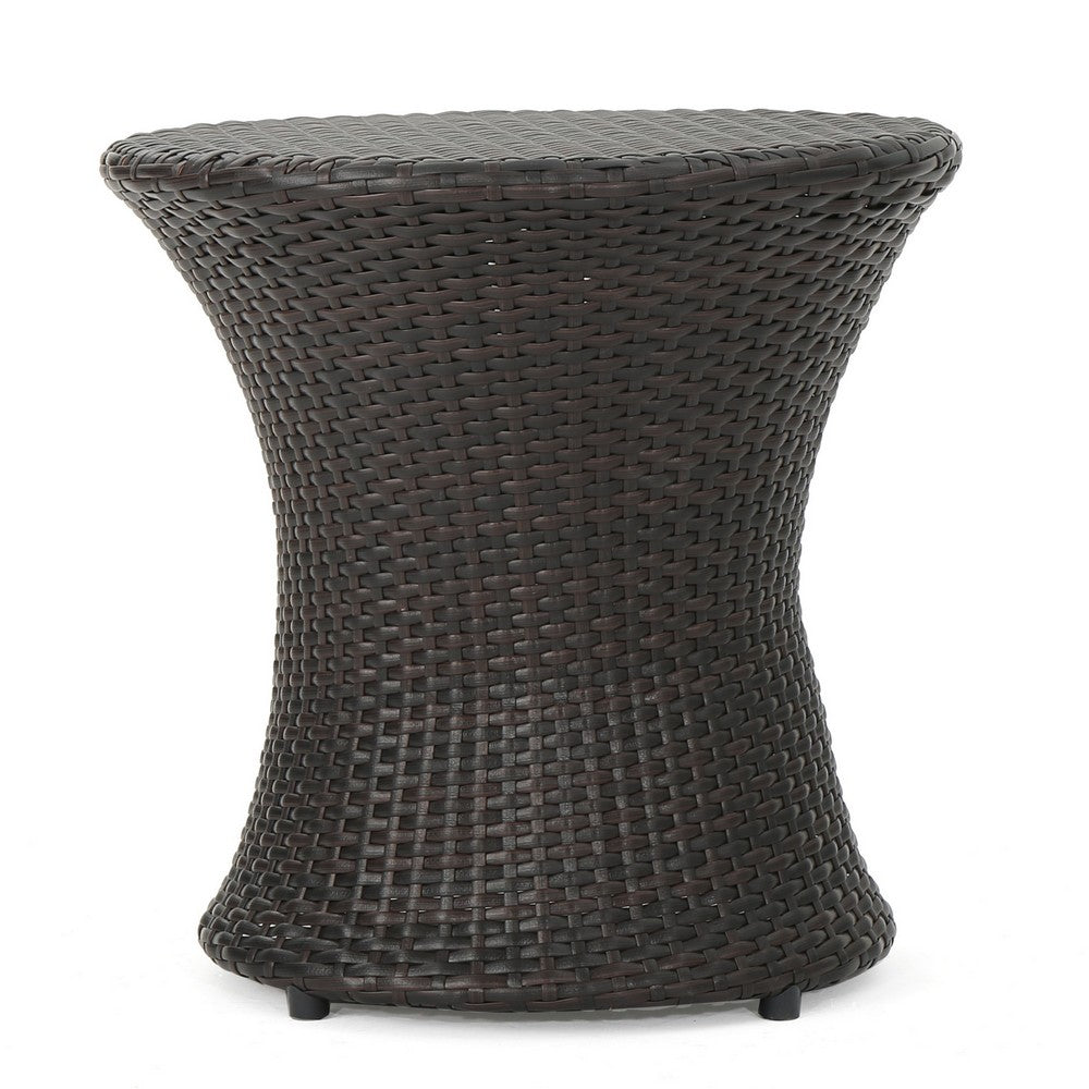 Loco Outdoor Side Table, Hourglass 20'' Brown Rattan Wicker