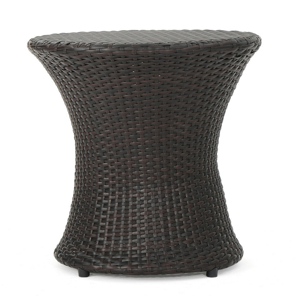 Loco Outdoor Side Table Hourglass Shape 20 Inch Brown Rattan Wicker BM323856