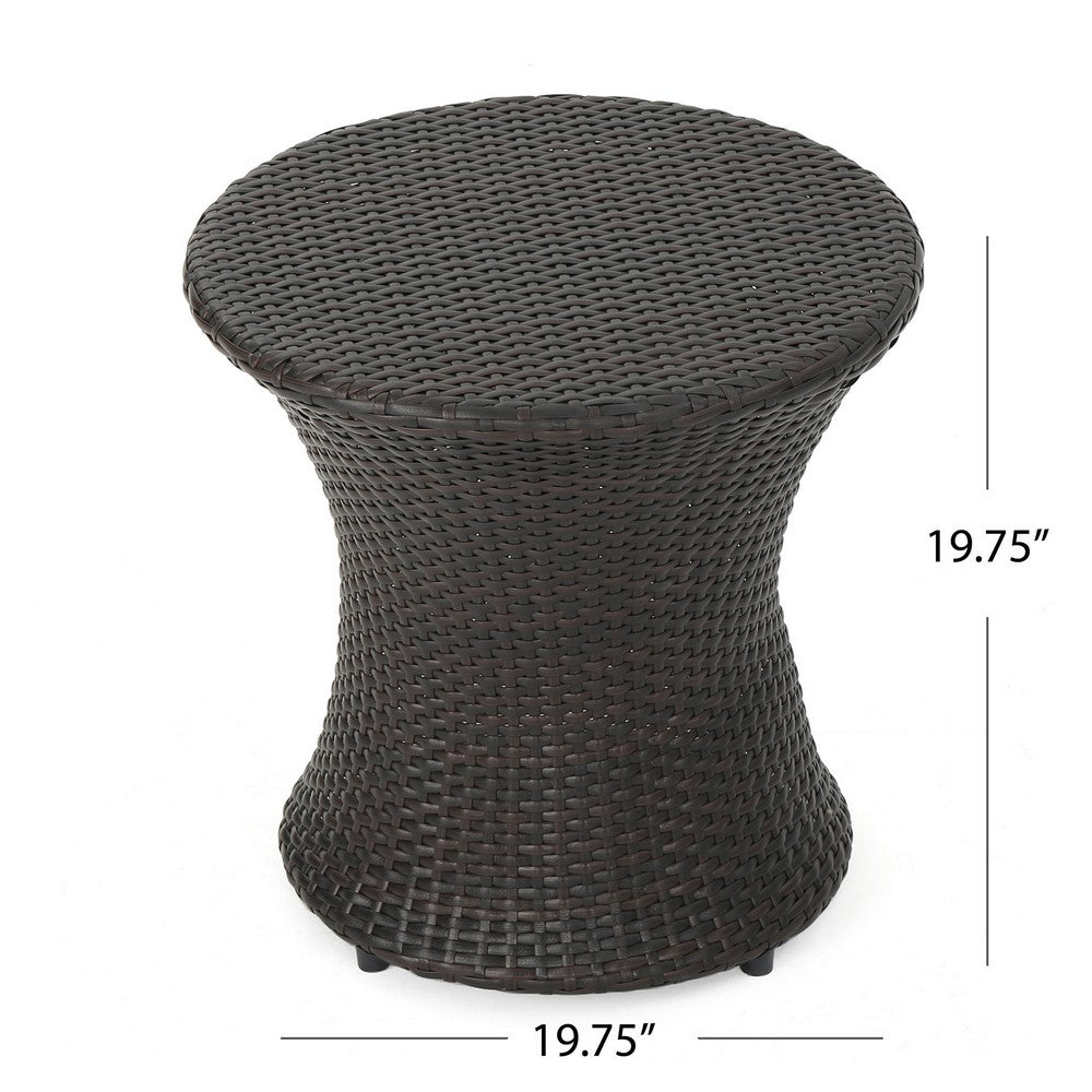 Loco Outdoor Side Table, Hourglass 20'' Brown Rattan Wicker