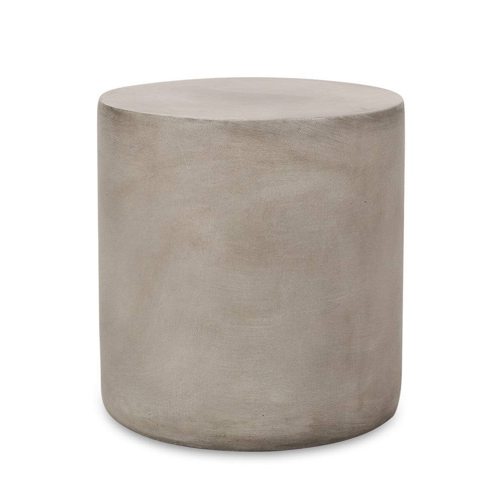 Outdoor Side Table, 16'' Round, light Gray Faux Cement