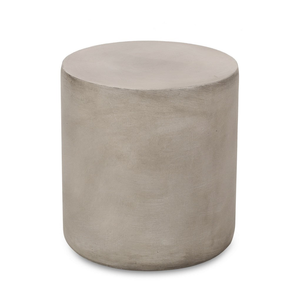 Outdoor Side Table, 16'' Round, light Gray Faux Cement