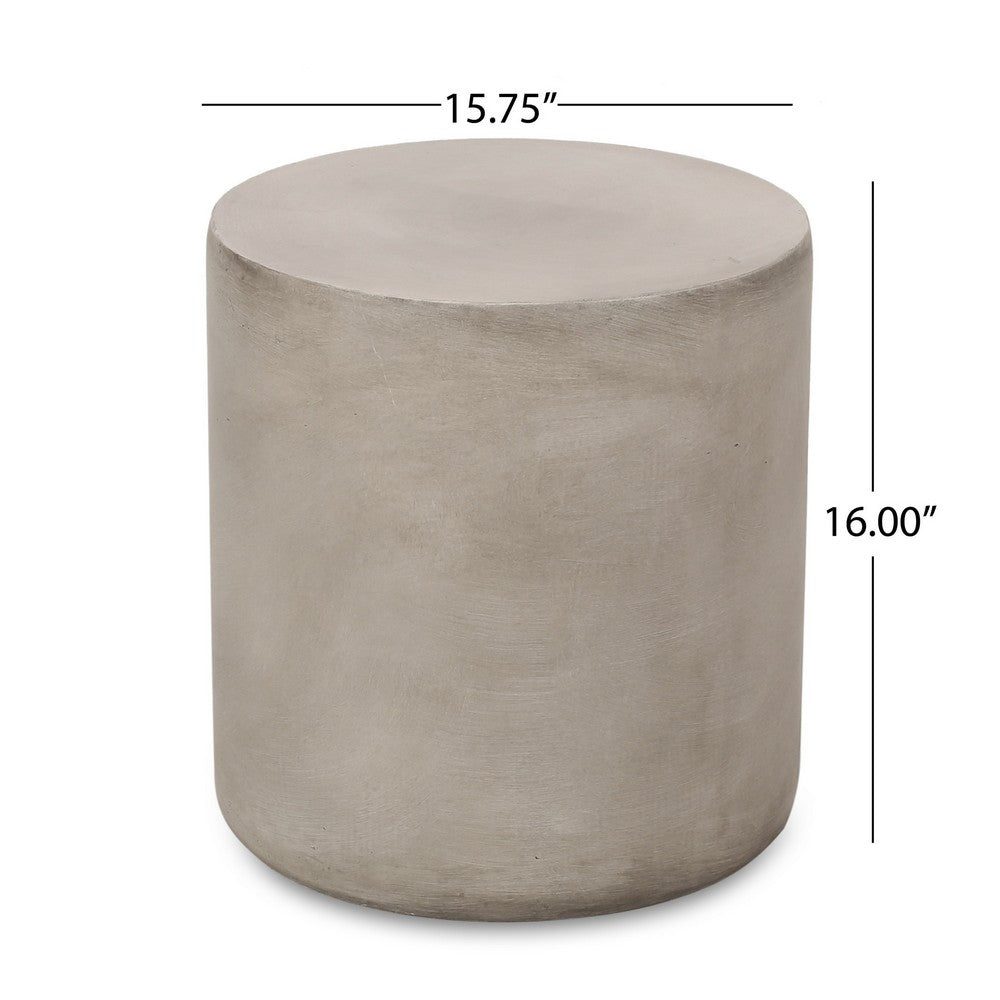 Outdoor Side Table, 16'' Round, light Gray Faux Cement
