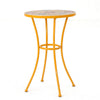 Outdoor Side Table, 14'' Round Yellow Ceramic, Orange Iron