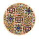 Outdoor Side Table, 14'' Round Yellow Ceramic, Orange Iron