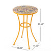 Outdoor Side Table, 14'' Round Yellow Ceramic, Orange Iron