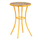 Outdoor Side End Table, 14 Inch Round Yellow Ceramic Tile, Orange Iron