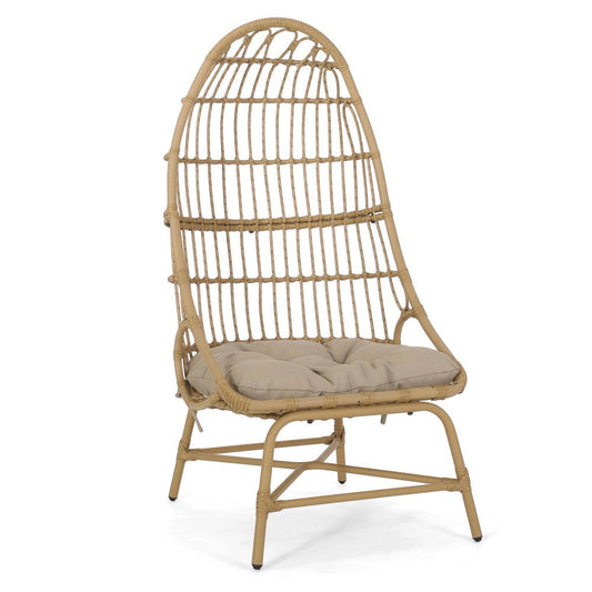 Elena Outdoor Accent Chair, Cocoon Egg Shape, 53 Inch Brown Rattan