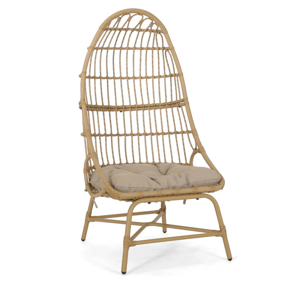 Elena Outdoor Accent Chair, Cocoon Egg Shape, 53 Inch Brown Rattan