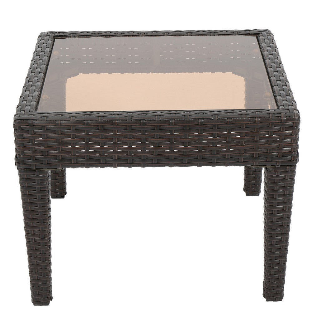 Annie Outdoor Accent Table Square Tempered Glass 20 Inch Brown Wicker BM323862