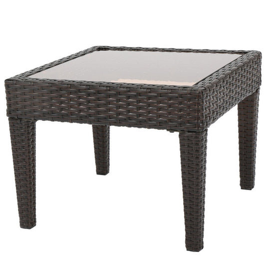 Annie Outdoor Accent Table, Square Tempered Glass 20 Inch Brown Wicker