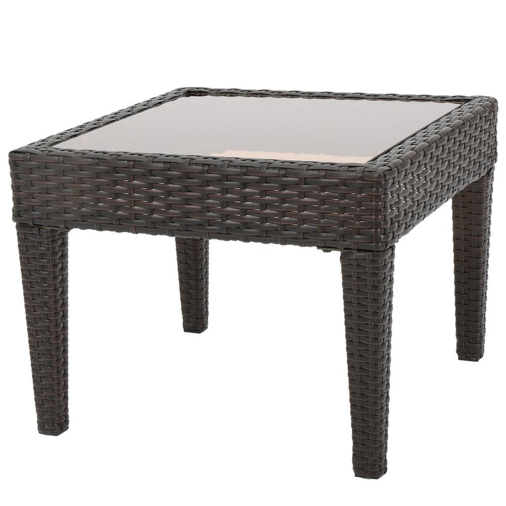 Annie Outdoor Accent Table, Square Tempered Glass 20 Inch Brown Wicker