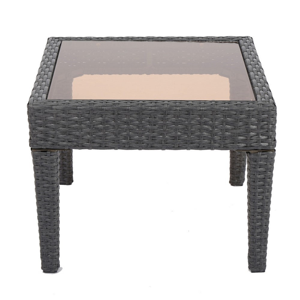 Annie Outdoor Square Accent Table Tempered Glass 20 Inch Gray Wicker BM323864