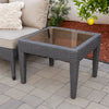 Annie Outdoor Square Accent Table, Tempered Glass, 20 Inch Gray Wicker