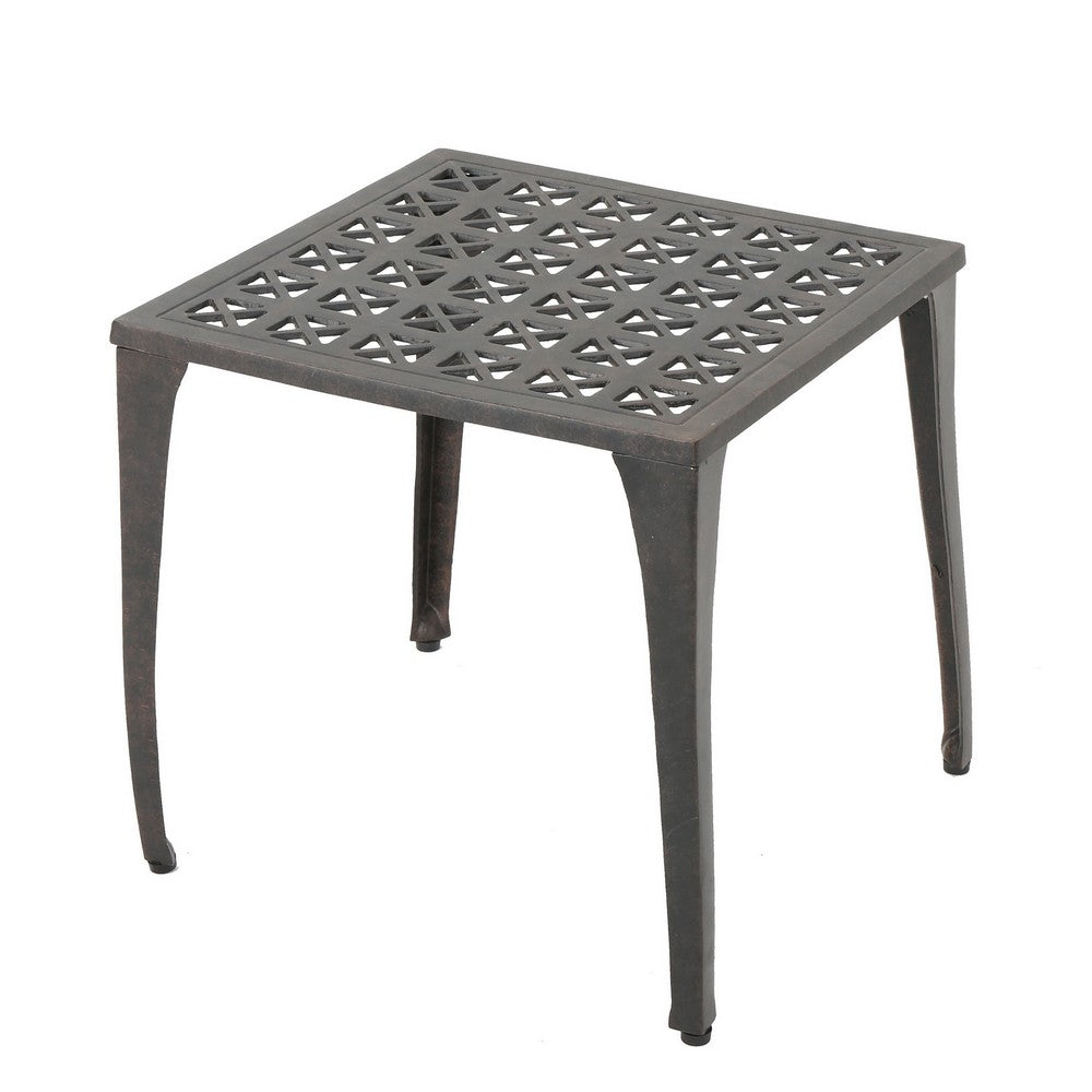 Outdoor Side Table, Open Cut Out, 18'' Bronze Metal Finish