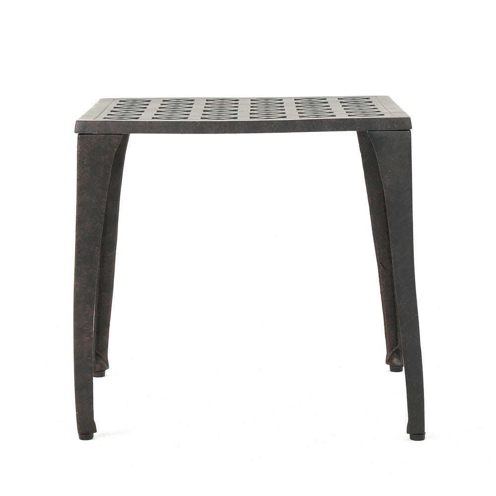Outdoor Side Table, Open Cut Out, 18'' Bronze Metal Finish