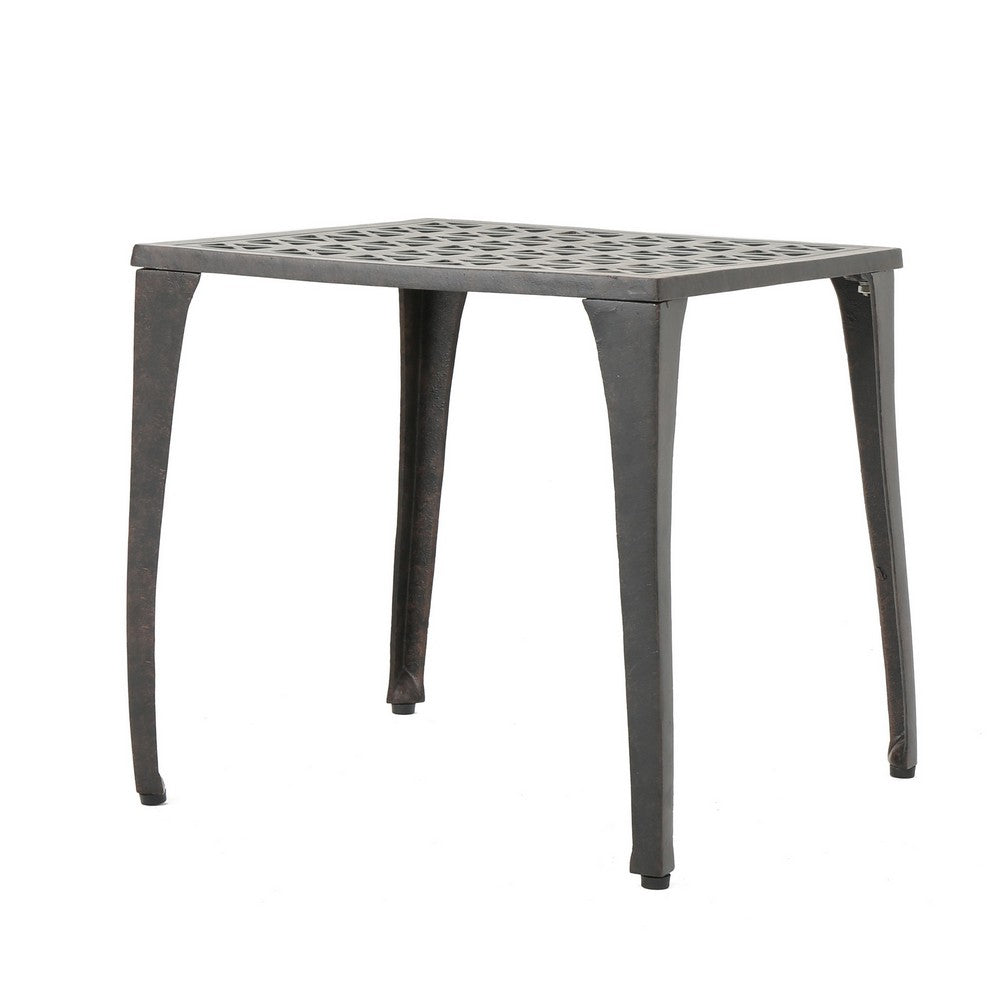 Outdoor Side Table, Open Cut Out, 18'' Bronze Metal Finish